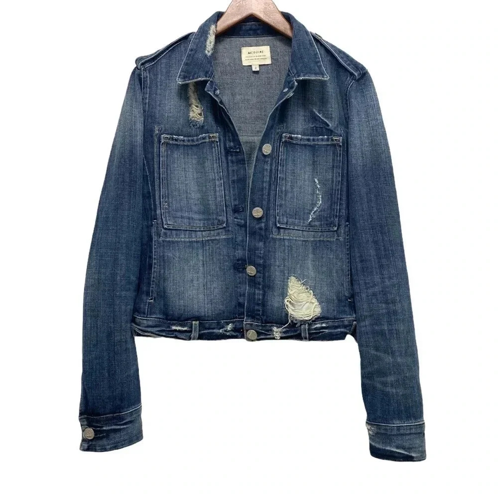 McGuire Jean Jacket Trucker Denim Distressed Streetwear Y2K Western Women Size S